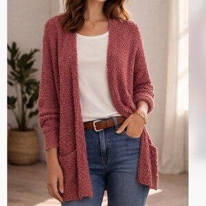 Umgee Rust Popcorn Knit Cardigan Size S Cozy Open Front Boutique Sweater